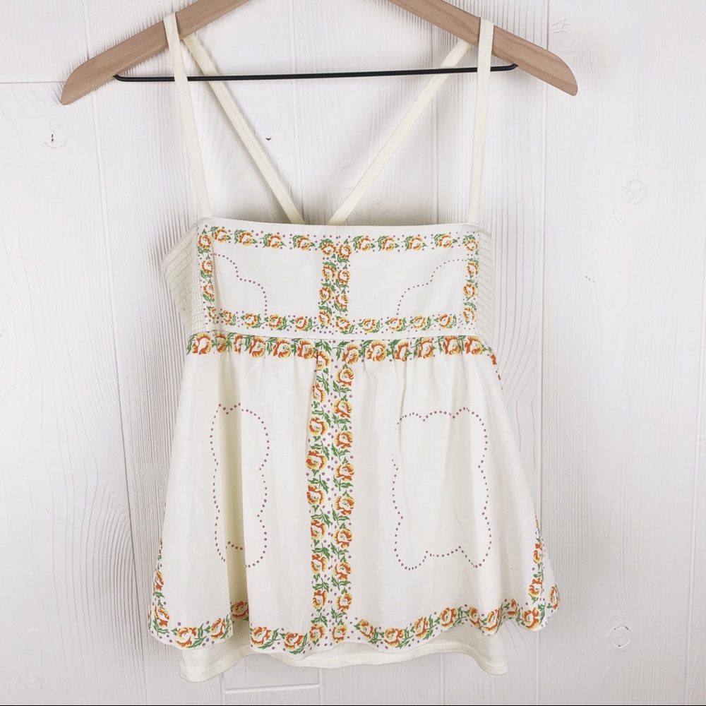 Free People Cotton Vintage Floral Smocked Tank Top